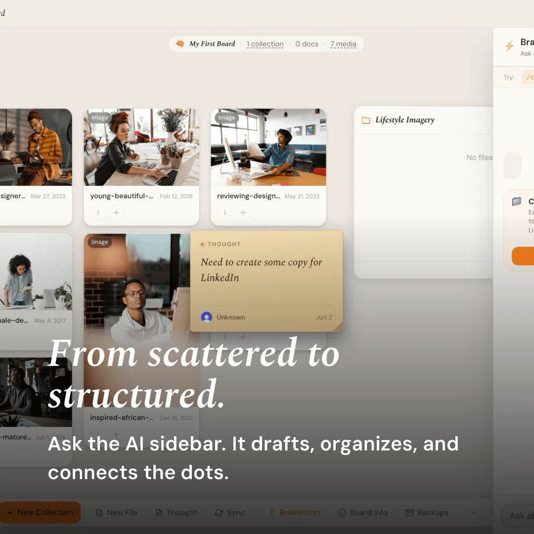 A Wovea Brain Board — scattered imagery and notes